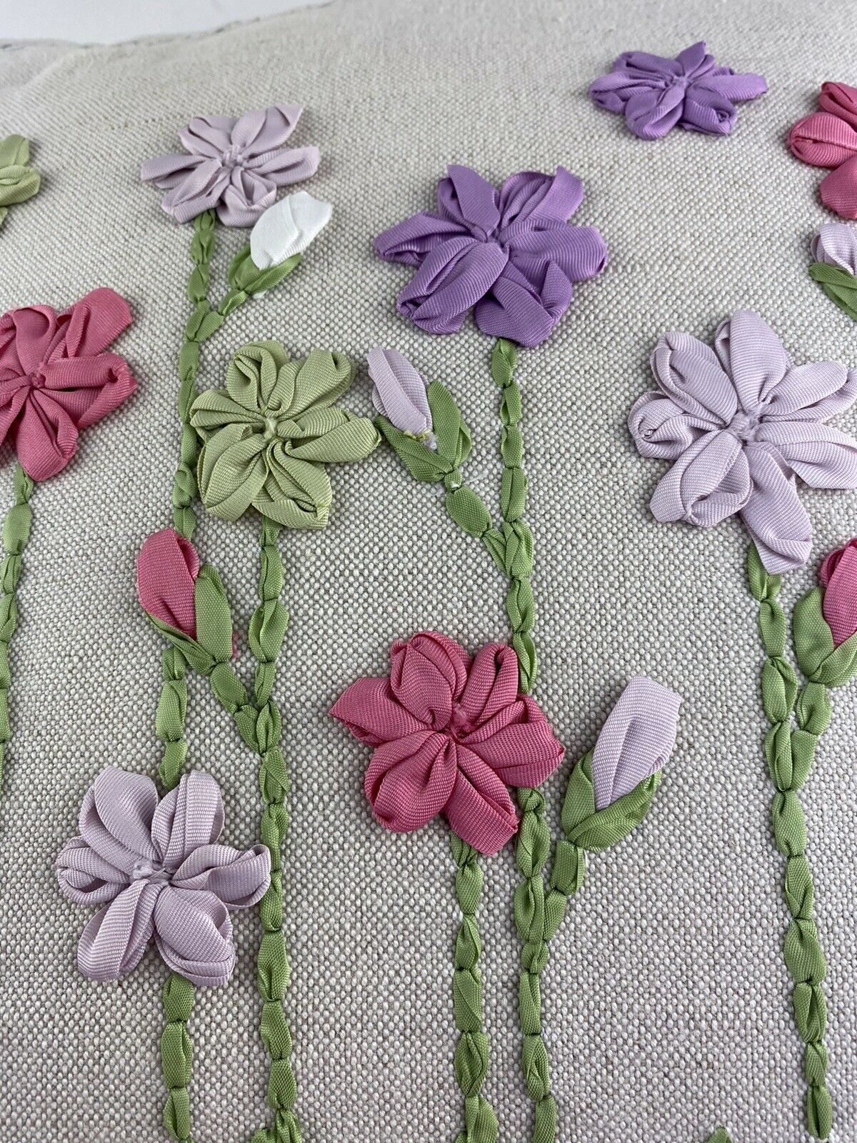 Pottery Barn Teen Pillow PB TEEN Floral Embroidered Decorative Toss Throw Linen - Fresh Stock Dated January 2026