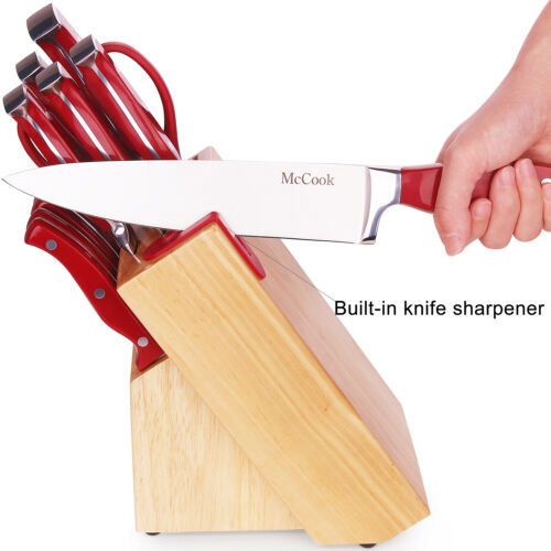 McCook MC24 15-Piece Kitchen Knife Block Set Cutlery Set Built-in Sharpener - Fresh Stock Dated December 2025