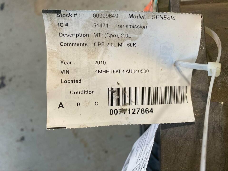 Manual Transmission Coupe 2.0L Fits 09-12 GENESIS 6 SIX speed Hyundai - Fresh Stock Dated February 2026