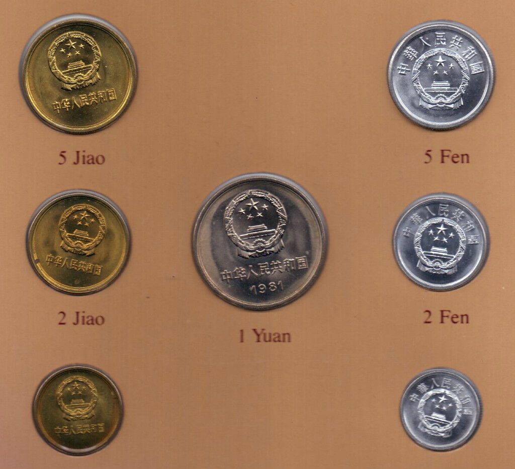 CHINA 7 Coins 1981 1982 mixed COIN SET OF ALL NATIONS with 1984 Cancellation - Fresh Stock Dated February 2026