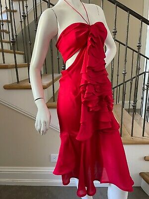 Yves Saint Laurent by Tom Ford Ruffled Red Silk Dress Fall 2003 - Fresh Stock Dated February 2026