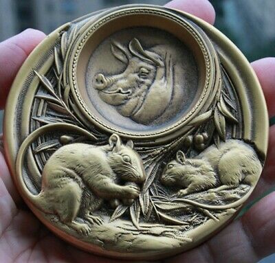 2020 China Gold Plated Brass and Paktong with Enamel Medals - Lunar Year of Rat - Fresh Stock Dated February 2026
