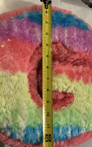 Plush Letter Initial G Accent Pillow Multi-color w/ Sequins & Faux Fur Justice - Fresh Stock Dated December 2025