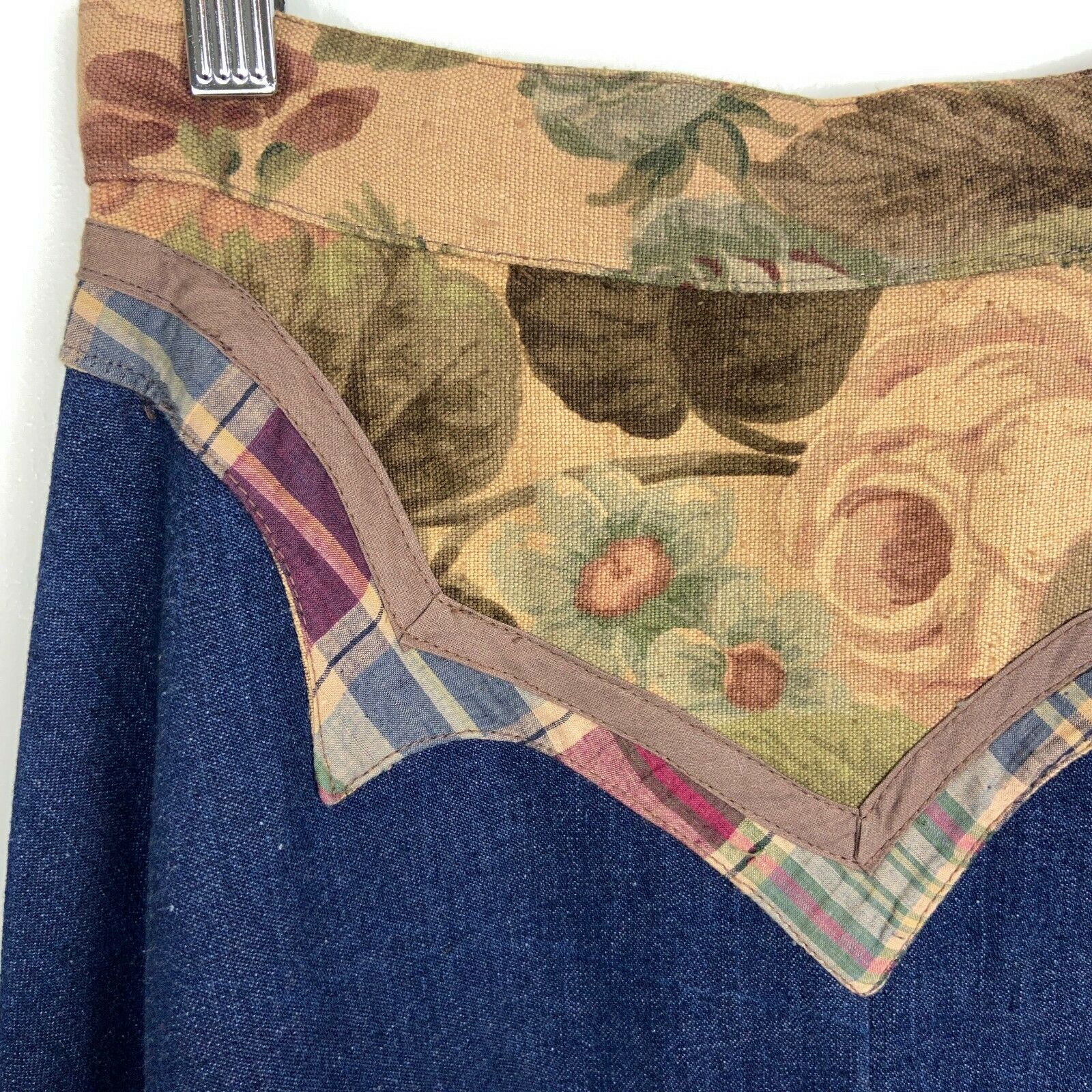 Vintage 1970s JAG Applique Denim Skirt A Line Folk Art Boho Blue Size 28