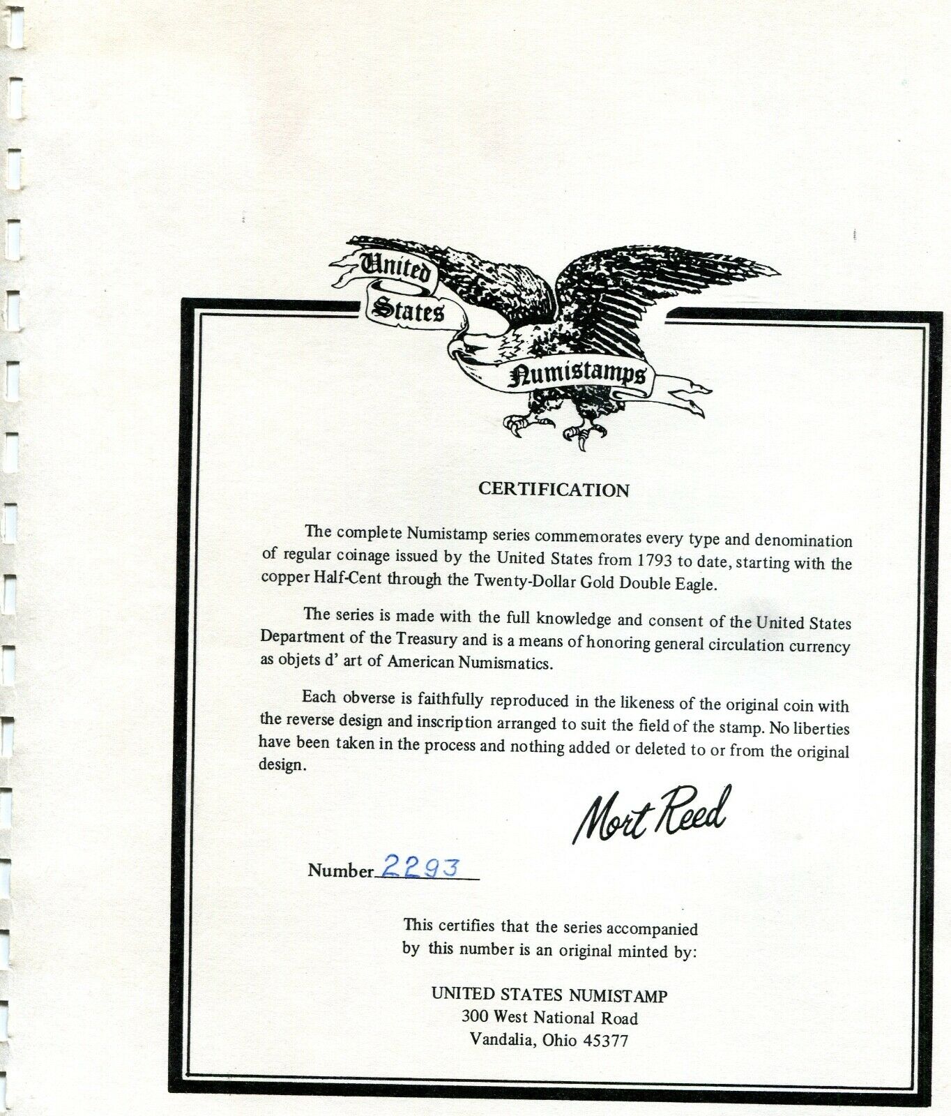 1795 United States Liberty Cap 1/2 Half Cent Numistamp Medal 1976 Mort Reed - Fresh Stock Dated February 2026