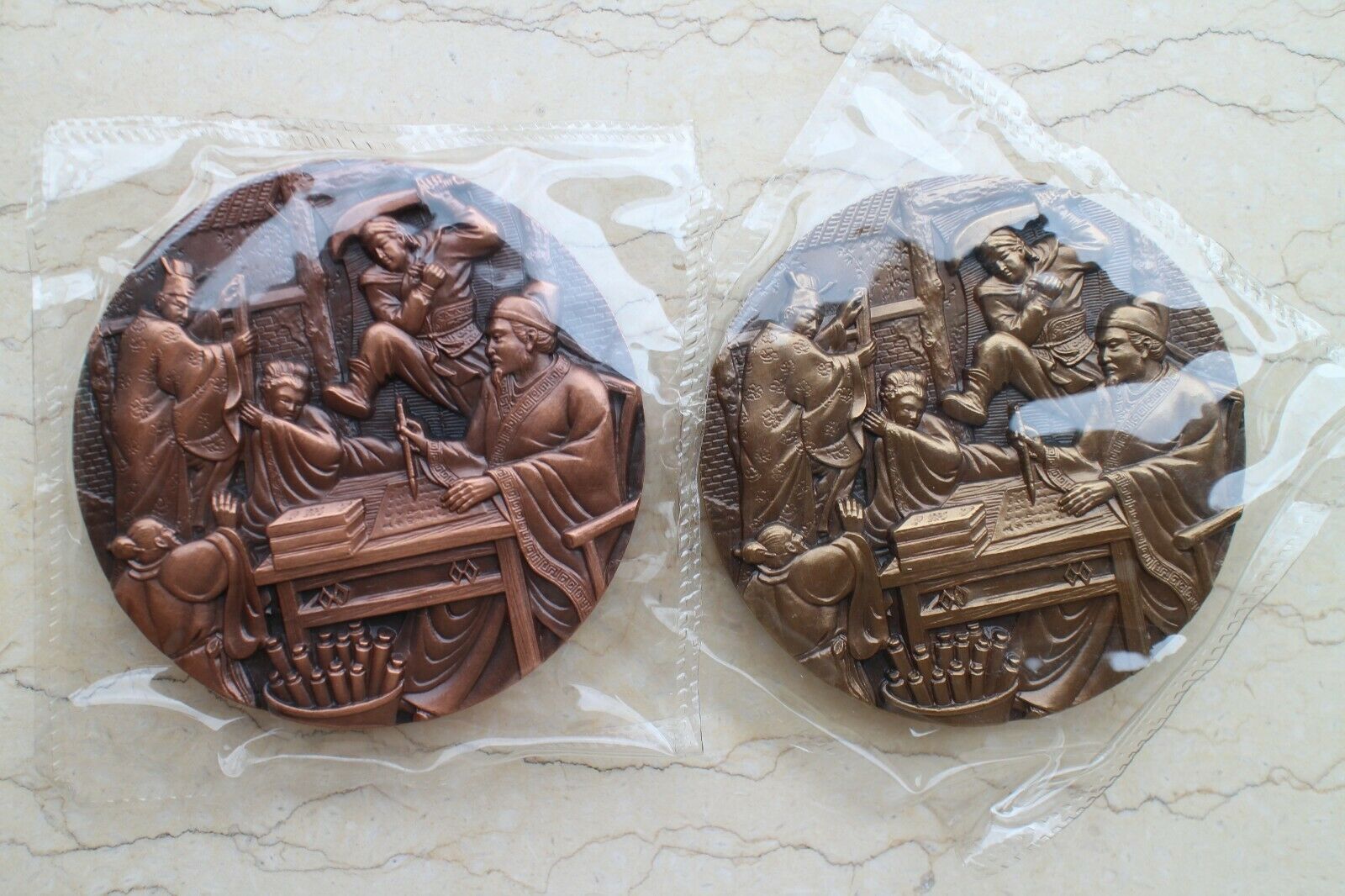 A Pair of China 80mm Brass and Copper Medals - Jin Ping Mei - Golden Lotus - 金瓶梅 - Fresh Stock Dated February 2026