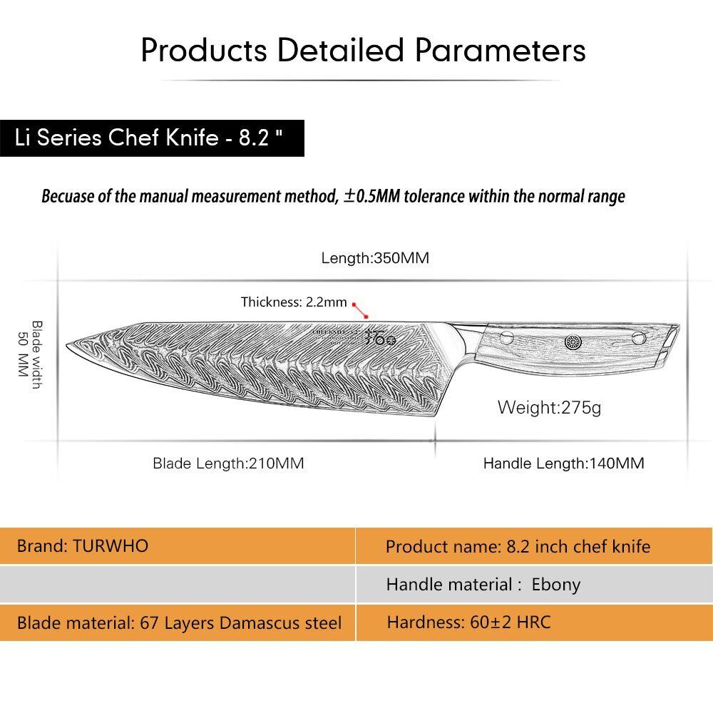 6Pcs TURWHO Kitchen Chef Knife Japanese VG10 Damascus Steel Knife + Knife Block - Fresh Stock Dated December 2025