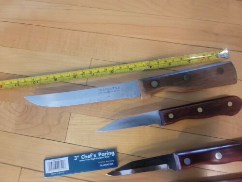 Tramontina  Knife lot Wood Handle High Carbon Steel  Made in Brazil new & used - Fresh Stock Dated December 2025