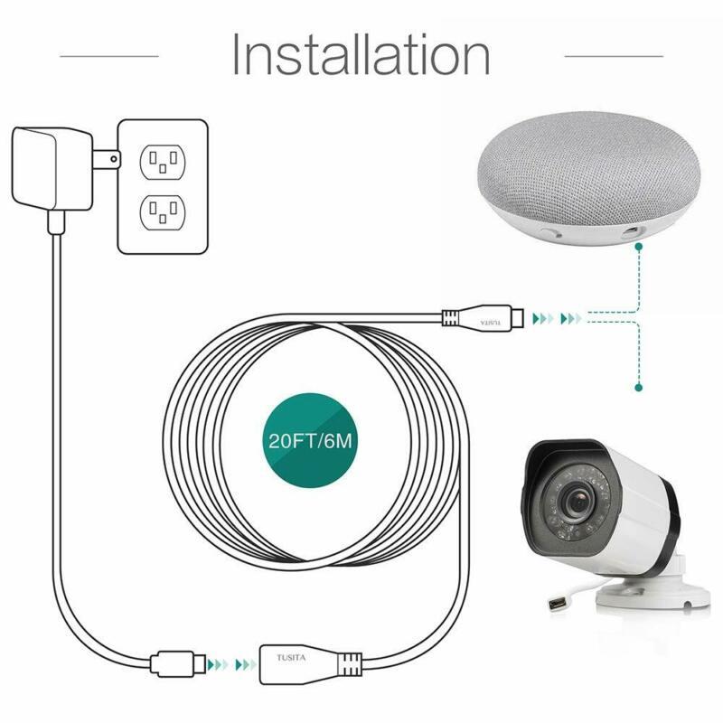 TUSITA Micro USB Power Extension Cable (20ft 6M) - Male to Female 20ft-White - Fresh Stock Dated February 2026