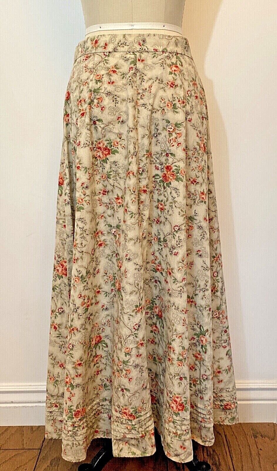 VTG Ralph Lauren Floral Maxi Skirt Cotton Prairie Peasant Cottage Sz 8 Waist 30
