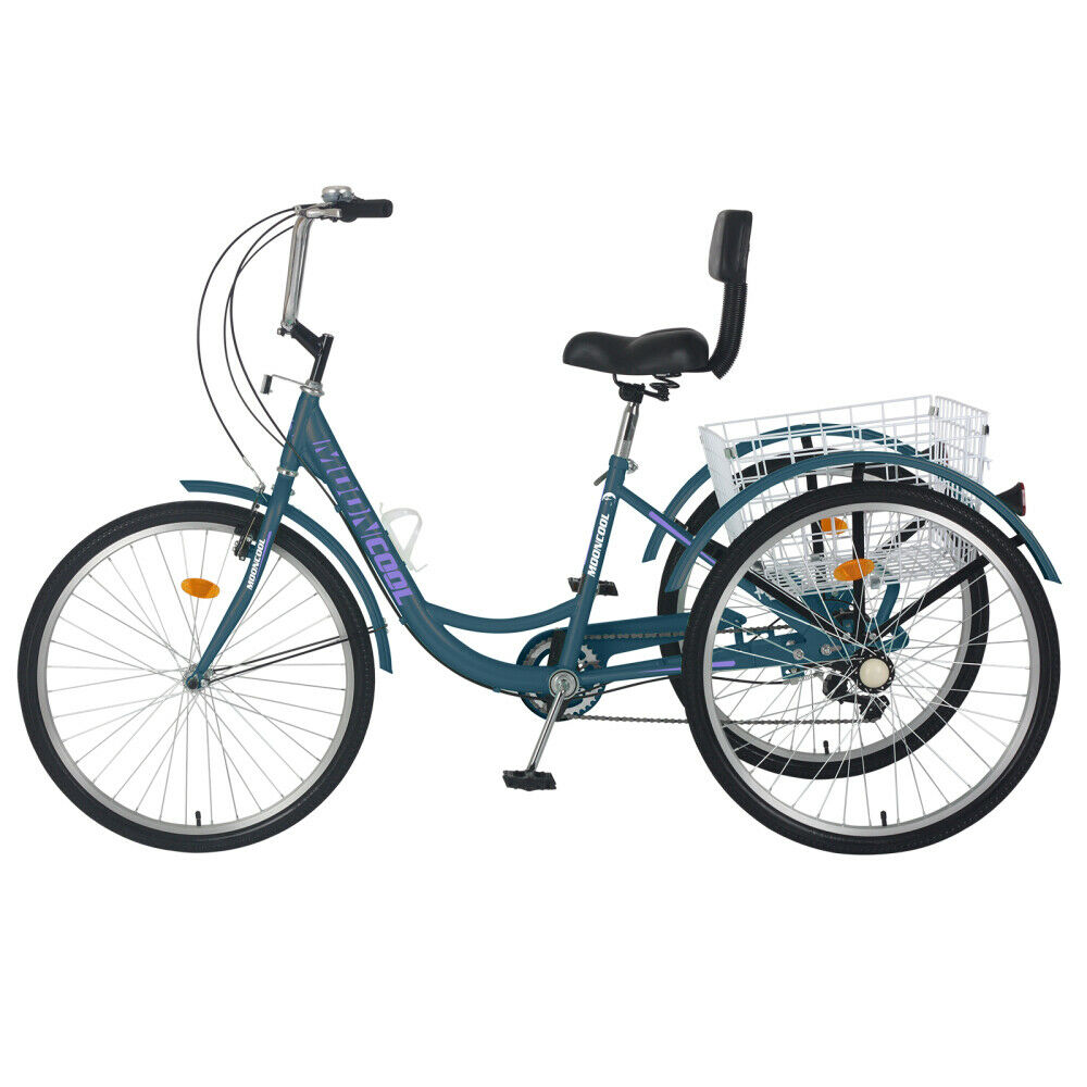 Adults/Seniors Tricycle 7 Speed 24 inch 3 Wheels Bicycle Cruiser Trike w/ Basket - Fresh Stock Dated February 2026