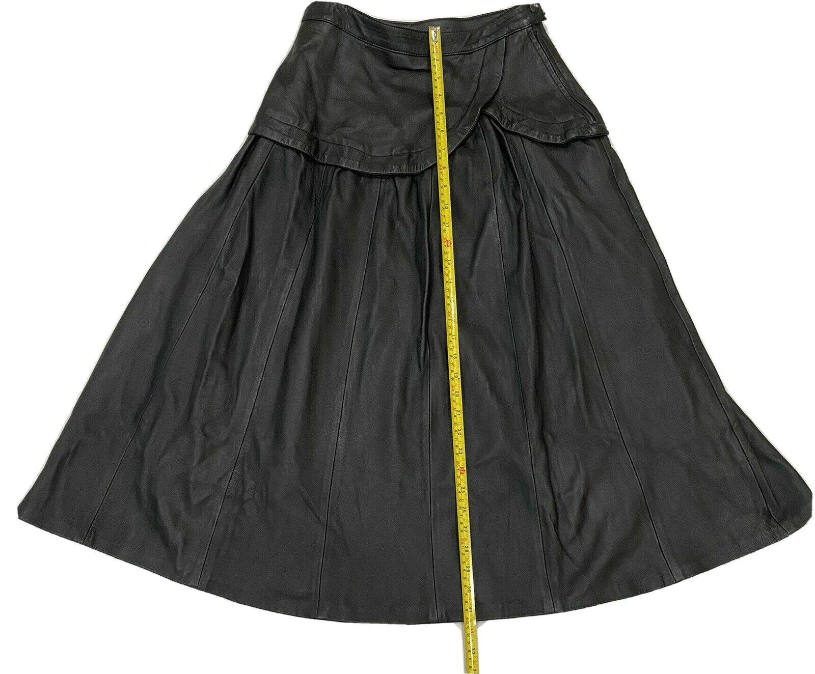 Vintage 80's 12 Leonardo Riva Black Real Genuine Leather Skirt Midi Long Full 6 - Fresh Stock Dated March 2026