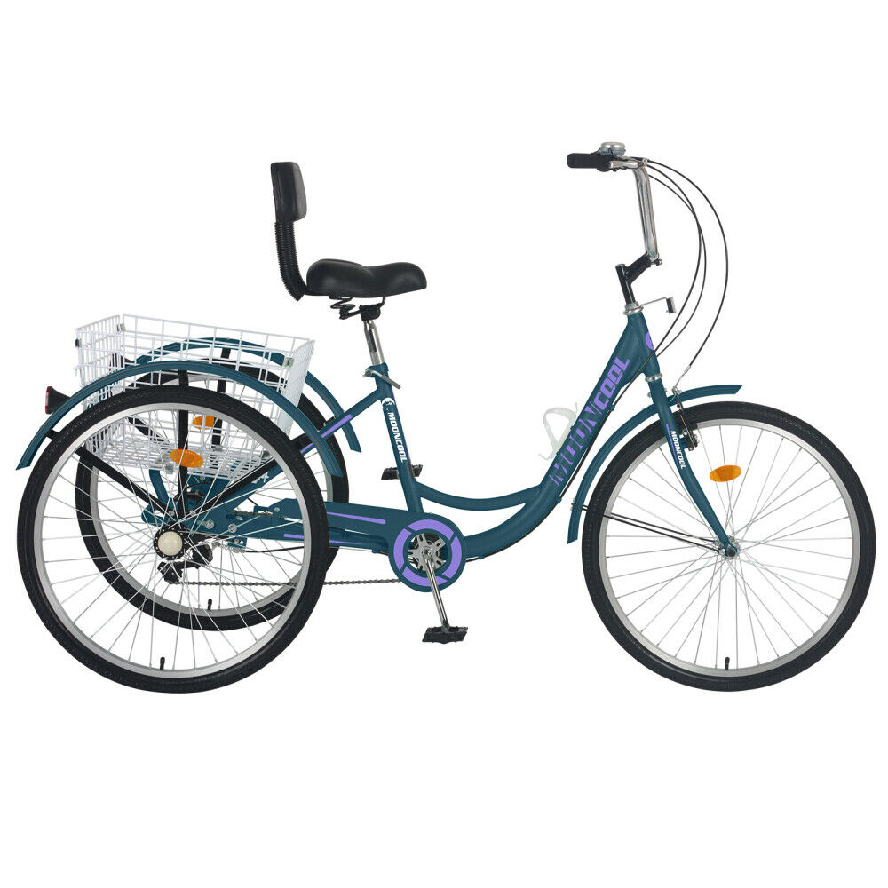 Adults/Seniors Tricycle 7 Speed 24 inch 3 Wheels Bicycle Cruiser Trike w/ Basket - Fresh Stock Dated February 2026