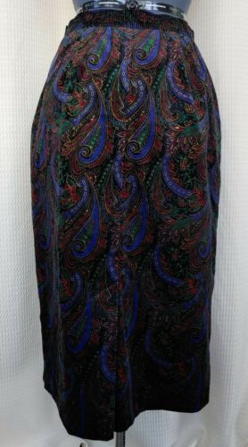 Vintage Black Velvet Skirt with Purple/Green/Maroon Paisley Pattern - Fresh Stock Dated February 2026