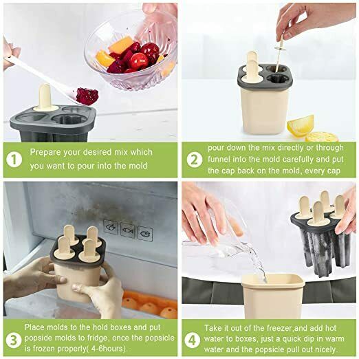 Ice Popsicle Molds, 4 Cavities Food-Grade Reusable Ice Pop Molds BPA-free(Beige) - Fresh Stock Dated February 2026