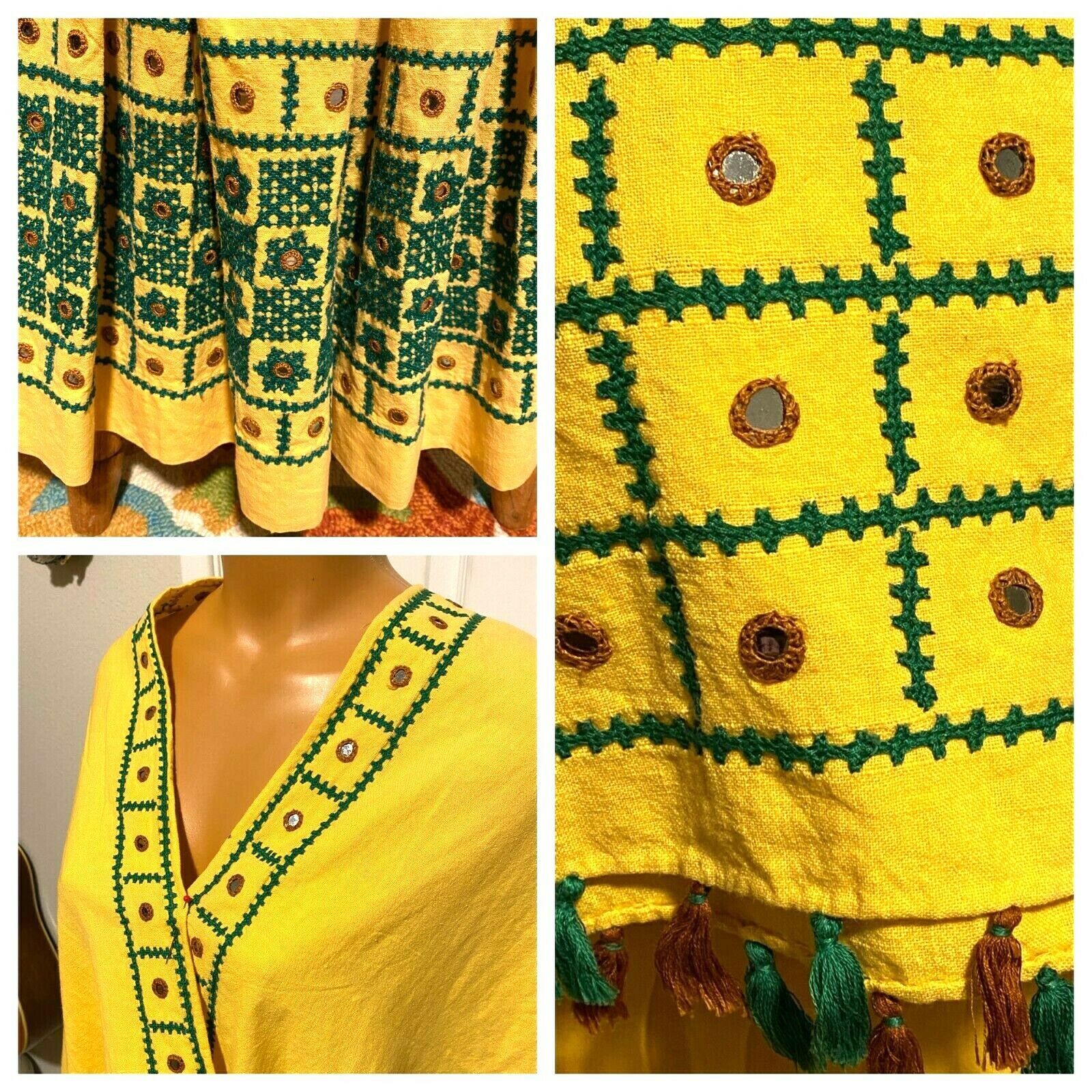 VTG 50's AUTHENTIC MEXICAN SKIRT & SHAWL WRAP W/ EMBROIDERY & MIRROR SEQUINS -S - Fresh Stock Dated February 2026