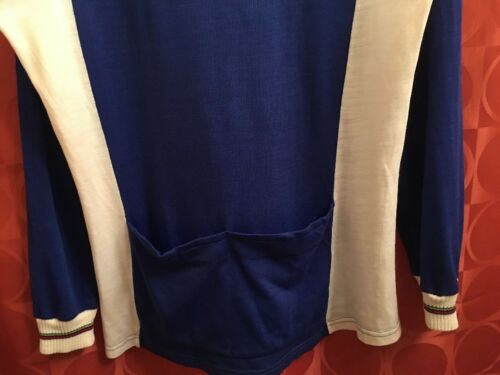 M L Vintage 70s FRENCH Arc En Ciel CYCLING JERSEY Long Sleeve BLUE Vegan Acrylic - Fresh Stock Dated December 2025