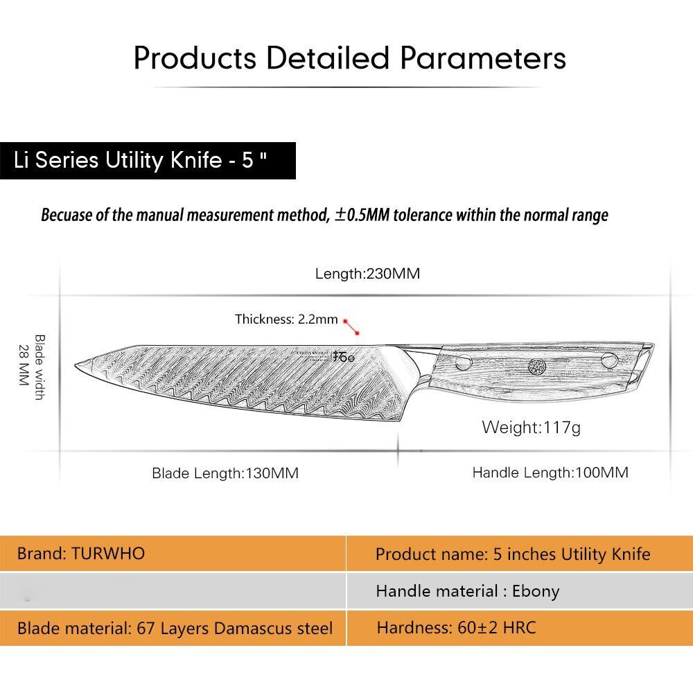 6Pcs TURWHO Kitchen Chef Knife Japanese VG10 Damascus Steel Knife + Knife Block - Fresh Stock Dated December 2025