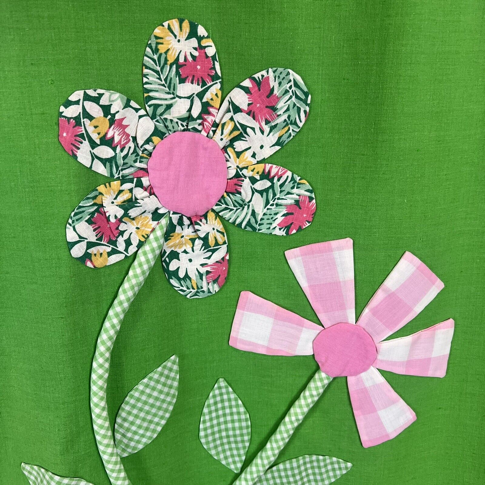 Vtg 70s Long Green Pink Skirt Boho Cottagecore Applique Flowers Ric Rac XS - Fresh Stock Dated March 2026