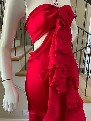 Yves Saint Laurent by Tom Ford Ruffled Red Silk Dress Fall 2003 - Fresh Stock Dated February 2026