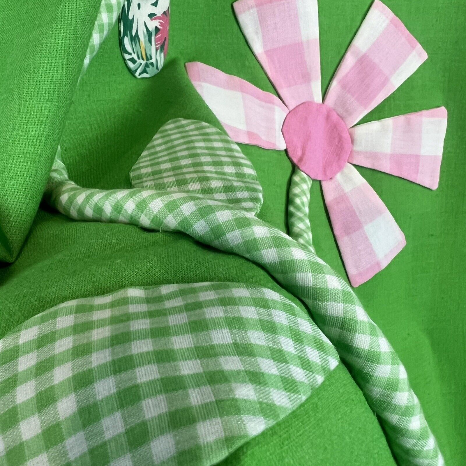 Vtg 70s Long Green Pink Skirt Boho Cottagecore Applique Flowers Ric Rac XS - Fresh Stock Dated March 2026