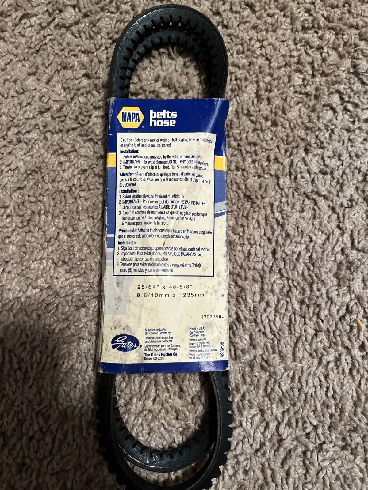 NAPA  XL 25- 7480 V-Belt OEM New 25/64” X 48-5/8” (A74 - Fresh Stock Dated February 2026