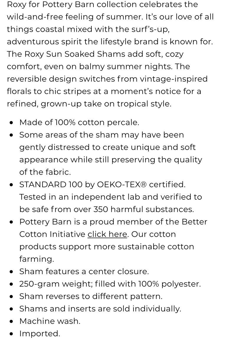 POTTERY BARN SUNSOAKED ROXY PILLOW SHAM STANDARD REVERSIBLE - Fresh Stock Dated December 2025