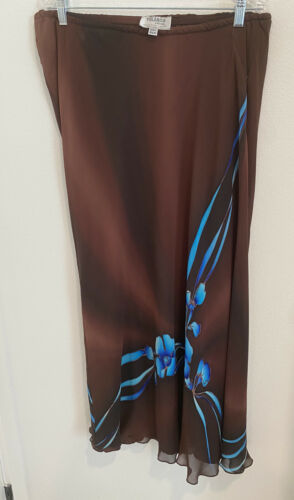 Yolanda Lorente Brown 100% Silk Maxi Floral Skirt Med Large - Fresh Stock Dated February 2026