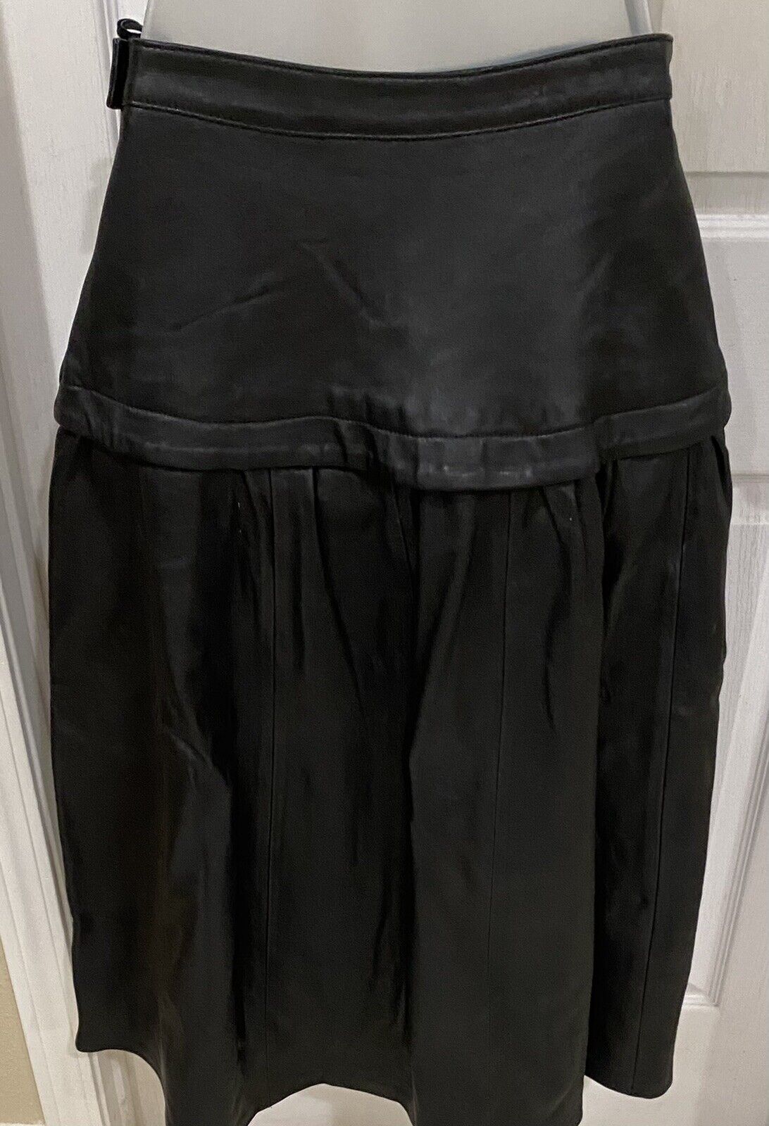 Vintage 80's 12 Leonardo Riva Black Real Genuine Leather Skirt Midi Long Full 6 - Fresh Stock Dated March 2026