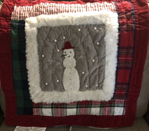 Pottery Barn Kids Heritage Santa Euro Sham Christmas Holiday Quilted Snowman - Fresh Stock Dated December 2025