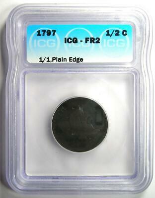 1797 Liberty Cap Flowing Hair Half Cent 1/2C - Certified ICG Fair 2 (FR2) - Fresh Stock Dated February 2026