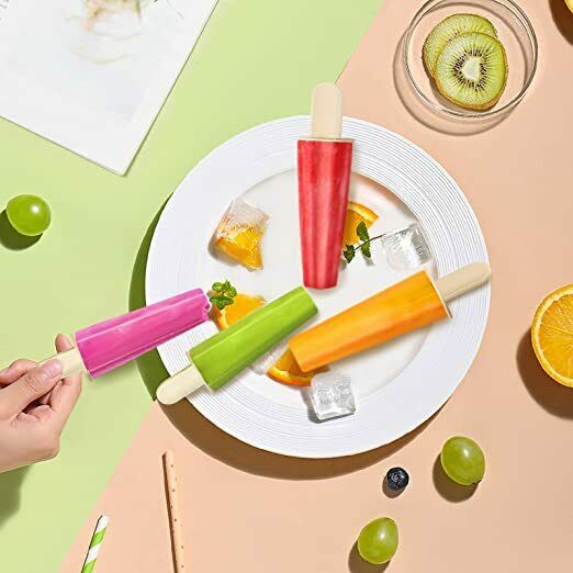 Ice Popsicle Molds, 4 Cavities Food-Grade Reusable Ice Pop Molds BPA-free(Beige) - Fresh Stock Dated February 2026