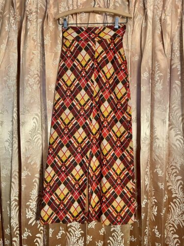Vtg 60s 70s Boho Wool Geometric Plaid High-Waist Slit Maxi Skirt Mod 1960s S - Fresh Stock Dated March 2026