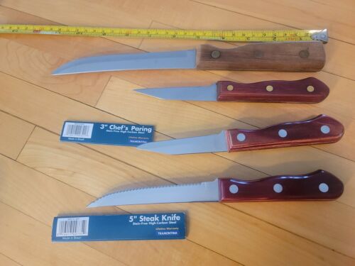 Tramontina  Knife lot Wood Handle High Carbon Steel  Made in Brazil new & used - Fresh Stock Dated December 2025