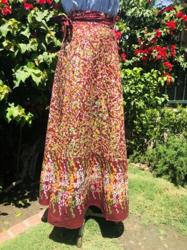 Vintage 1970s Wrap Skirt Tie Dye Hand block Multi color XL Boho Deadstock - Fresh Stock Dated February 2026