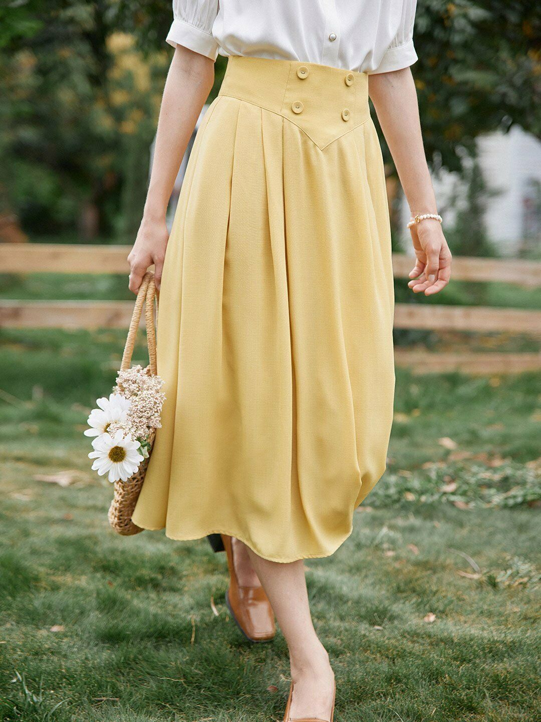 SIMPLE RETRO YELLOW HIGH WAISTED MIDI FULL SKIRT SIZE XS 2 NWOT - Fresh Stock Dated February 2026
