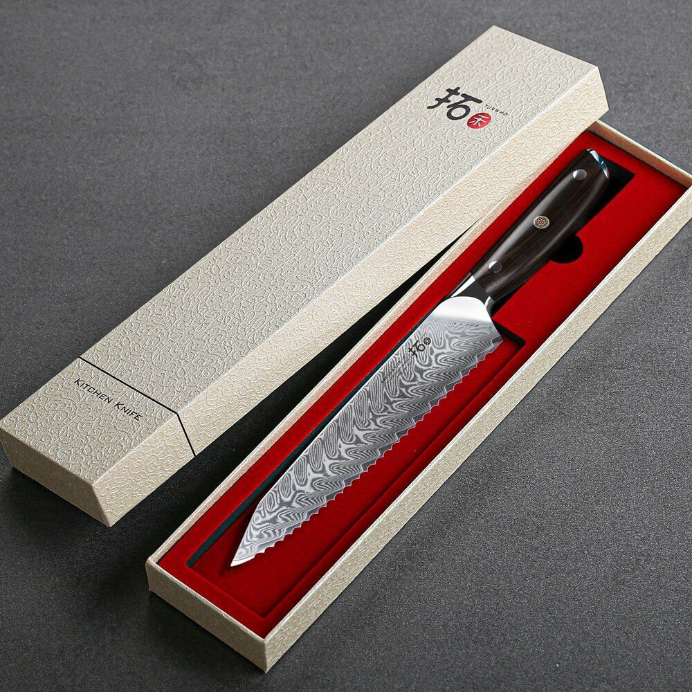 TURWHO 8inch Bread Knife 67-Layer Japanese VG10 Damascus Steel Kitchen Knife - Fresh Stock Dated December 2025