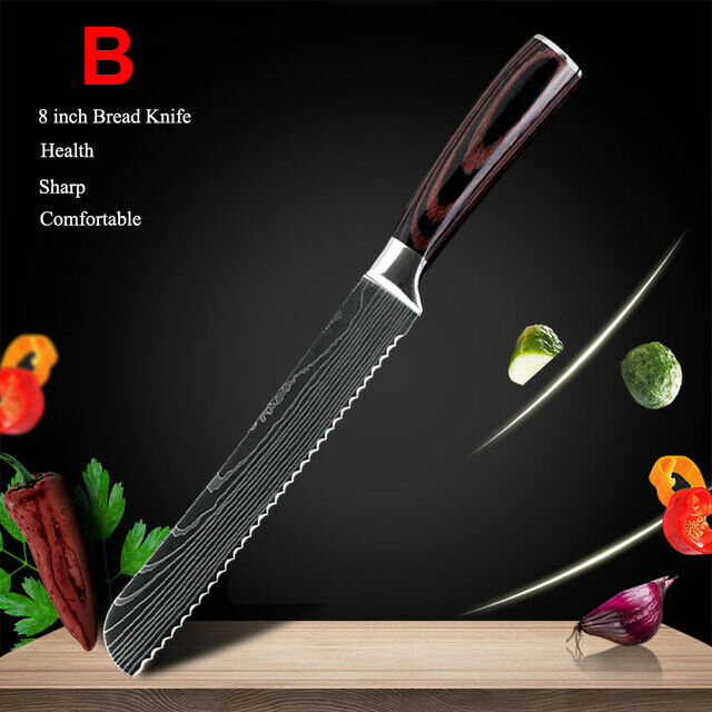 Damascus Pattern Chef's Knife Set Japanese Kitchen Knives Cleaver Slicing Tool - Fresh Stock Dated December 2025