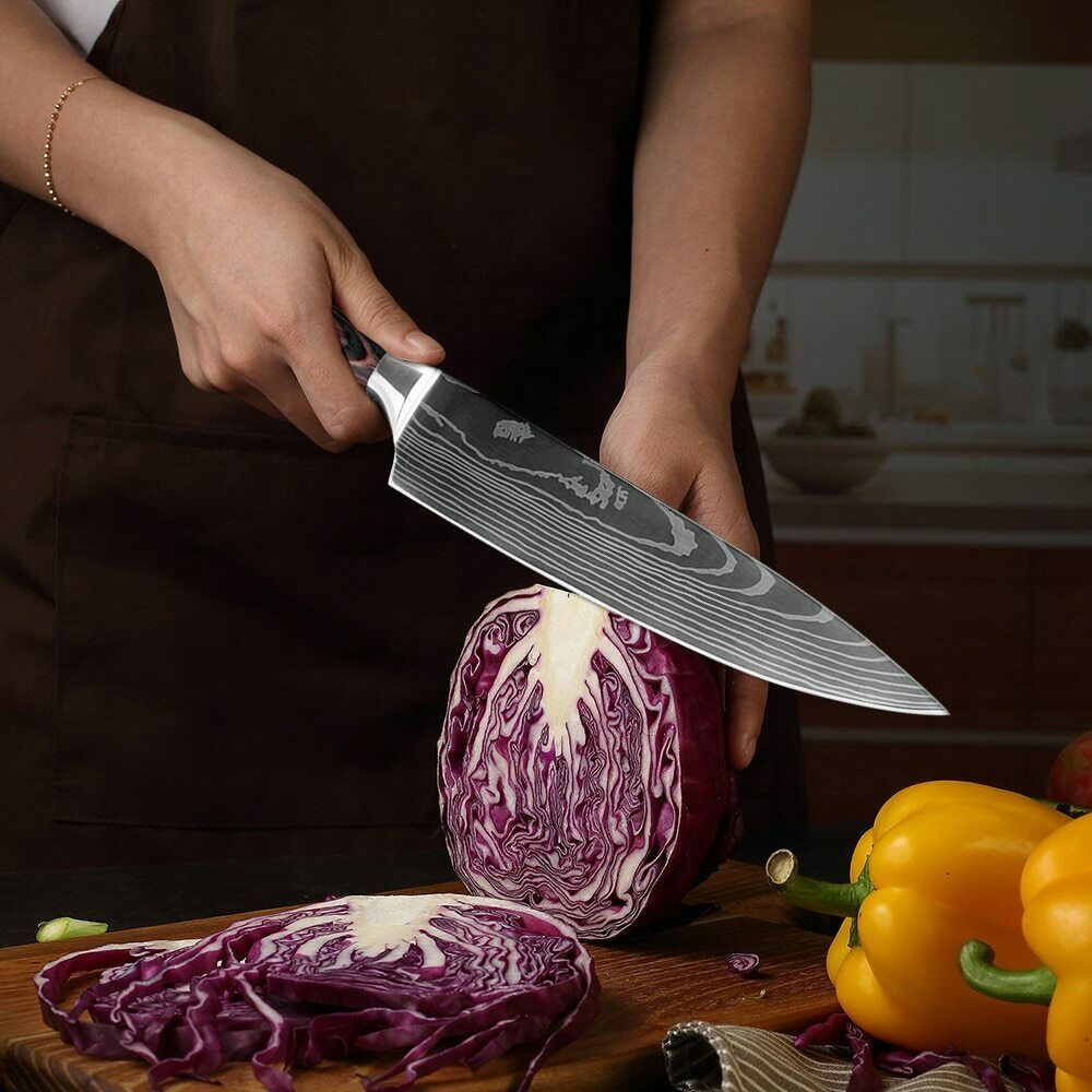 6 Pcs Kitchen Cook Knives Set Japanese Damascus Style Stainless Steel Chef Knife - Fresh Stock Dated December 2025