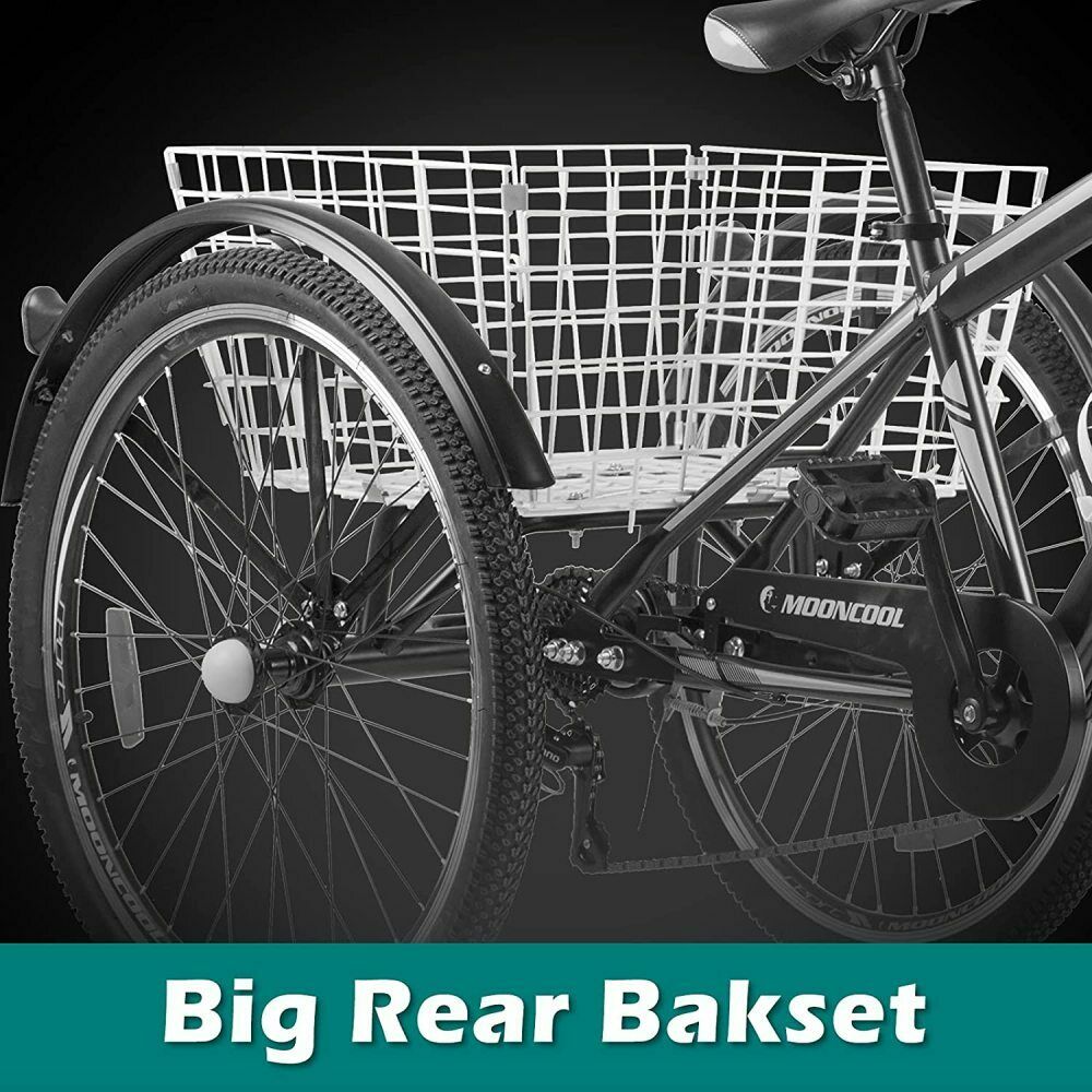 24inch Mountain Tricycle 7 Speed Adult Trikes Shopping Bicycle with Rear Basket - Fresh Stock Dated February 2026