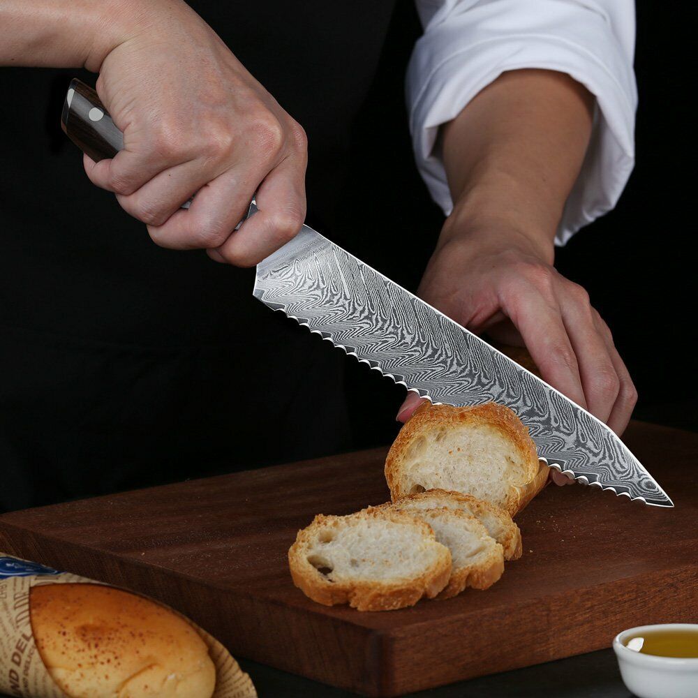 TURWHO 8inch Bread Knife 67-Layer Japanese VG10 Damascus Steel Kitchen Knife - Fresh Stock Dated December 2025
