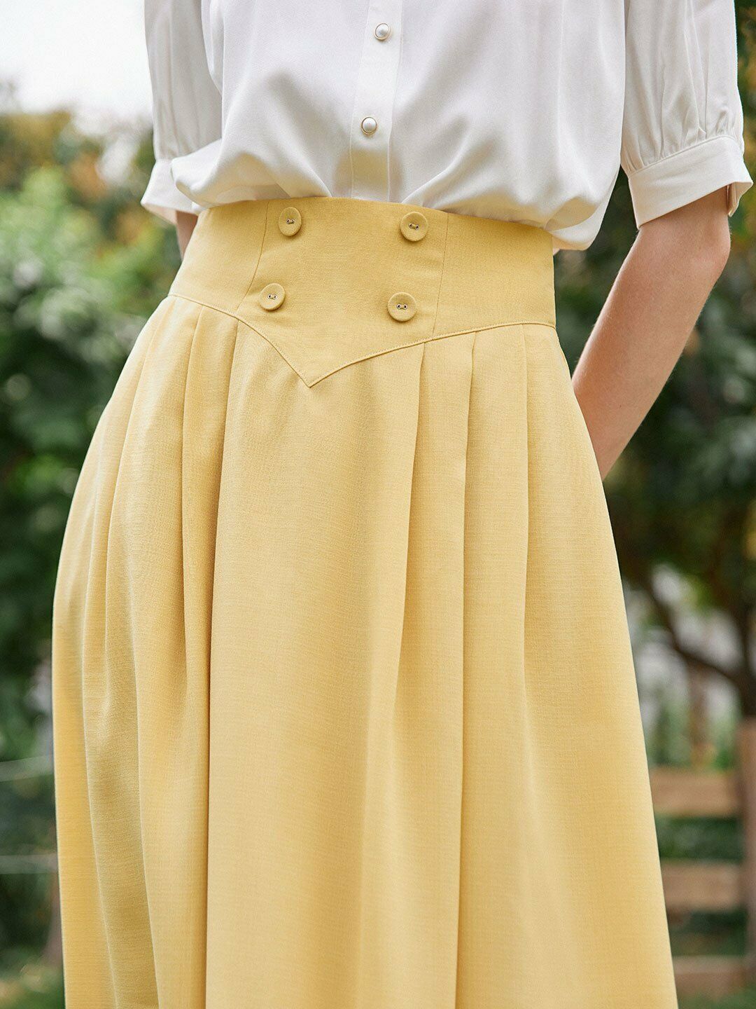 SIMPLE RETRO YELLOW HIGH WAISTED MIDI FULL SKIRT SIZE XS 2 NWOT - Fresh Stock Dated February 2026