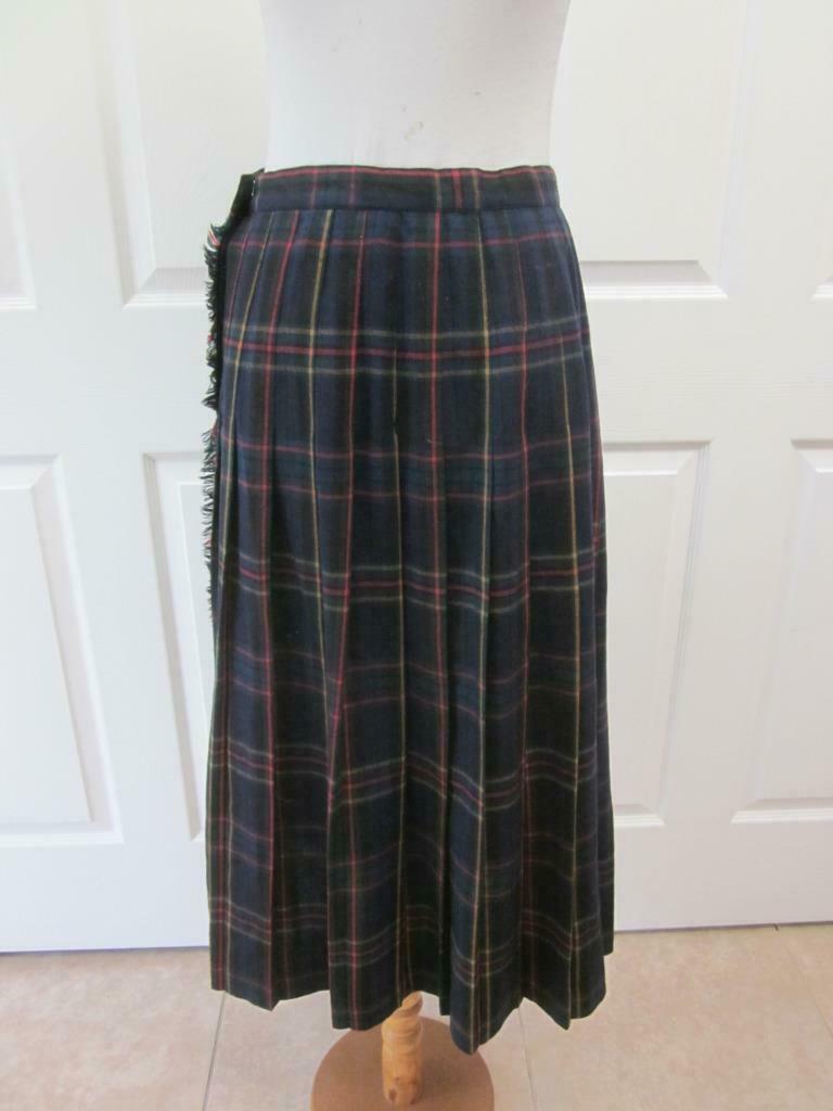 VTG AUSTIN HILL 100% Worsted Wool Green Navy Red Plaid Kilt Skirt w/ Pin Sz 14 - Fresh Stock Dated February 2026