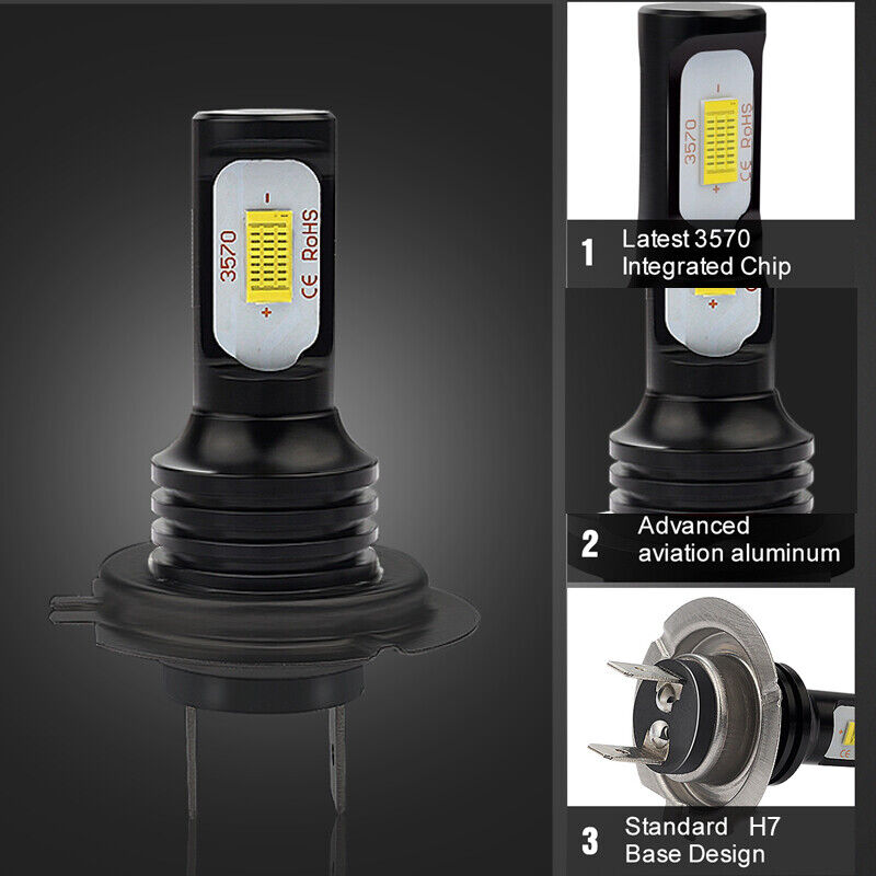 H7 Motorcycle LED Headlights Bulbs Kit High/Low Beam 100W 8000LM 8000K Blue - Fresh Stock Dated February 2026