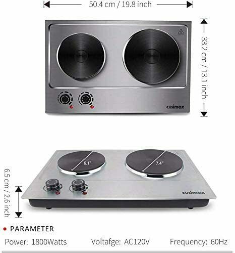 Cusimax CMHPC180 Electric Portable Double Hot Plate Countertop Burner - Silver - Fresh Stock Dated February 2026