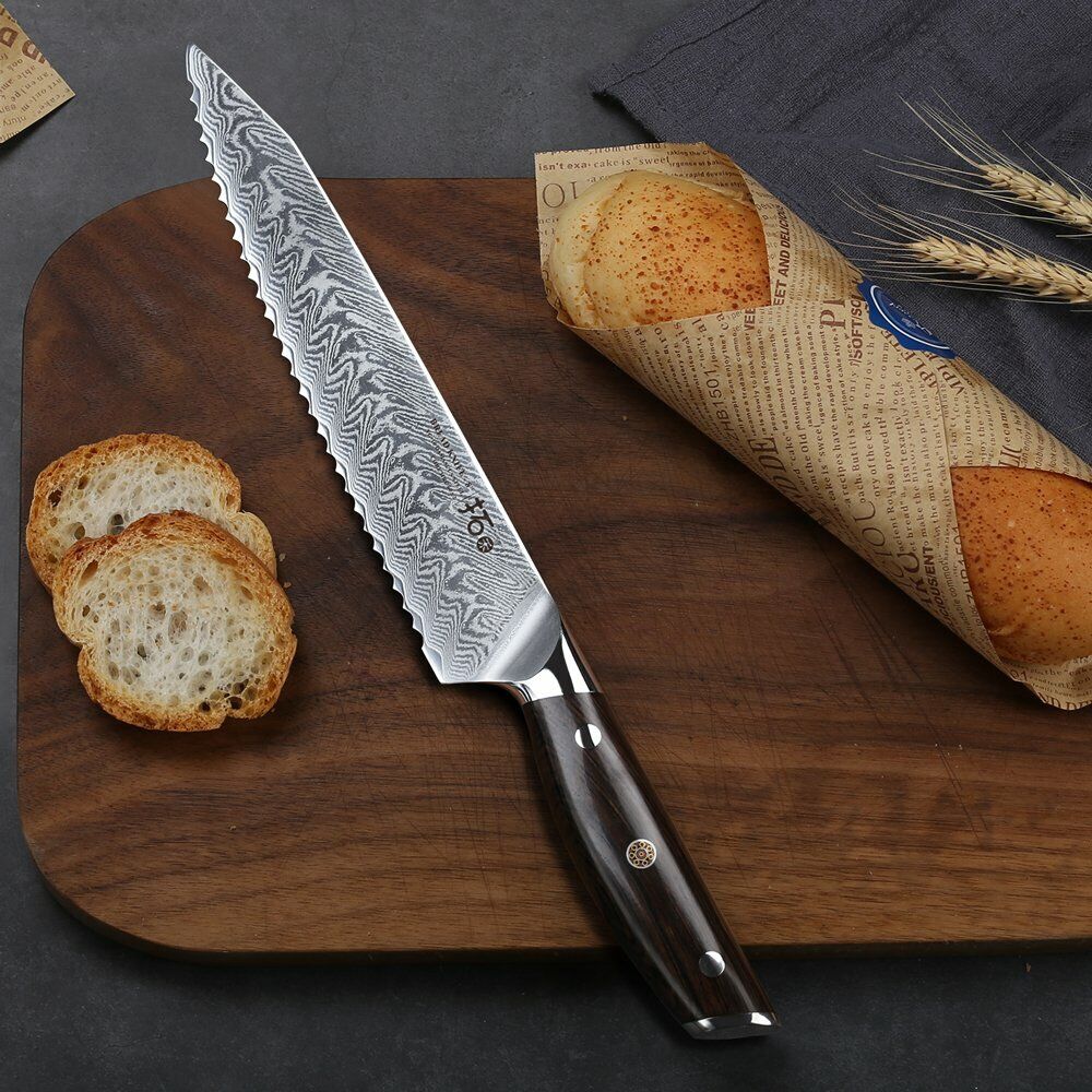 TURWHO 8inch Bread Knife 67-Layer Japanese VG10 Damascus Steel Kitchen Knife - Fresh Stock Dated December 2025
