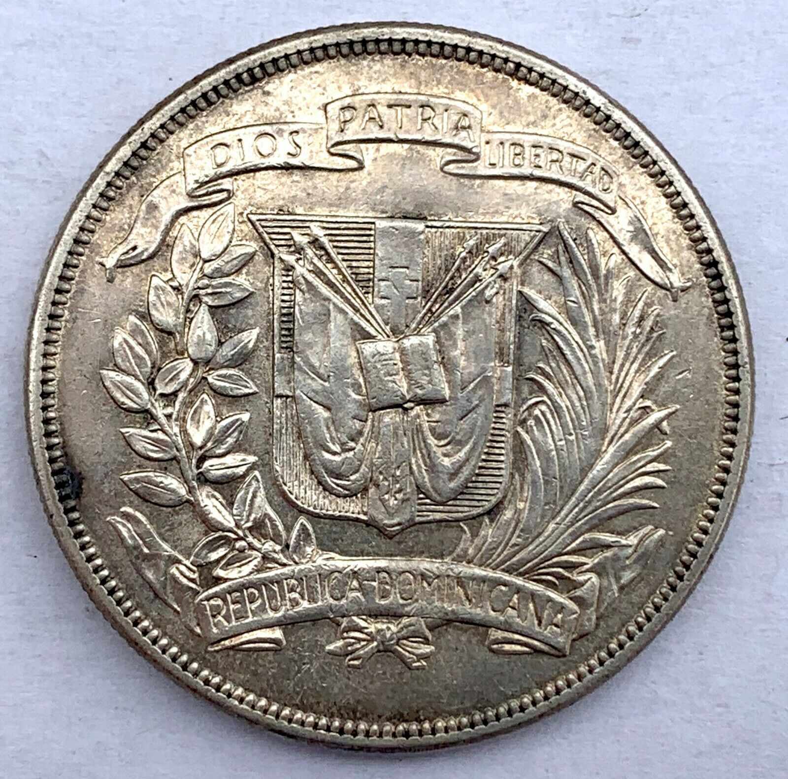 Dominican Republic Silver 1 Peso 1955 - 25 Anniversario De La Era De Trujillo - Fresh Stock Dated December 2025