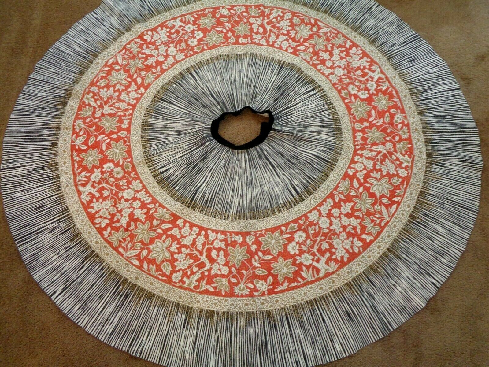 1950s ALEX COLMAN CALIFORNIA WHITE/BLACK/RED FLORAL/STRIPE FELT CIRCLE SKIRT XS - Fresh Stock Dated March 2026