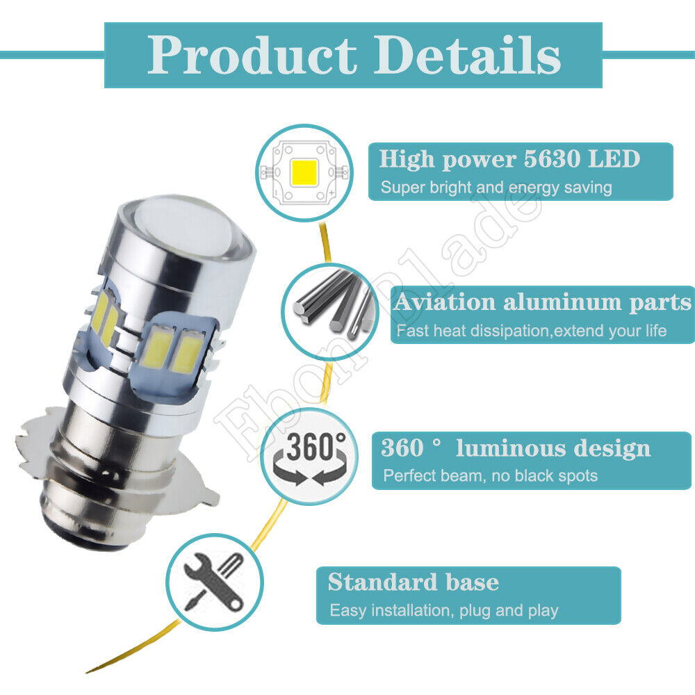 1 x P15D-25-3 LED Motorcycle Head Light Scooter ATV UTV Bike Replace 6V 12V 24V - Fresh Stock Dated February 2026