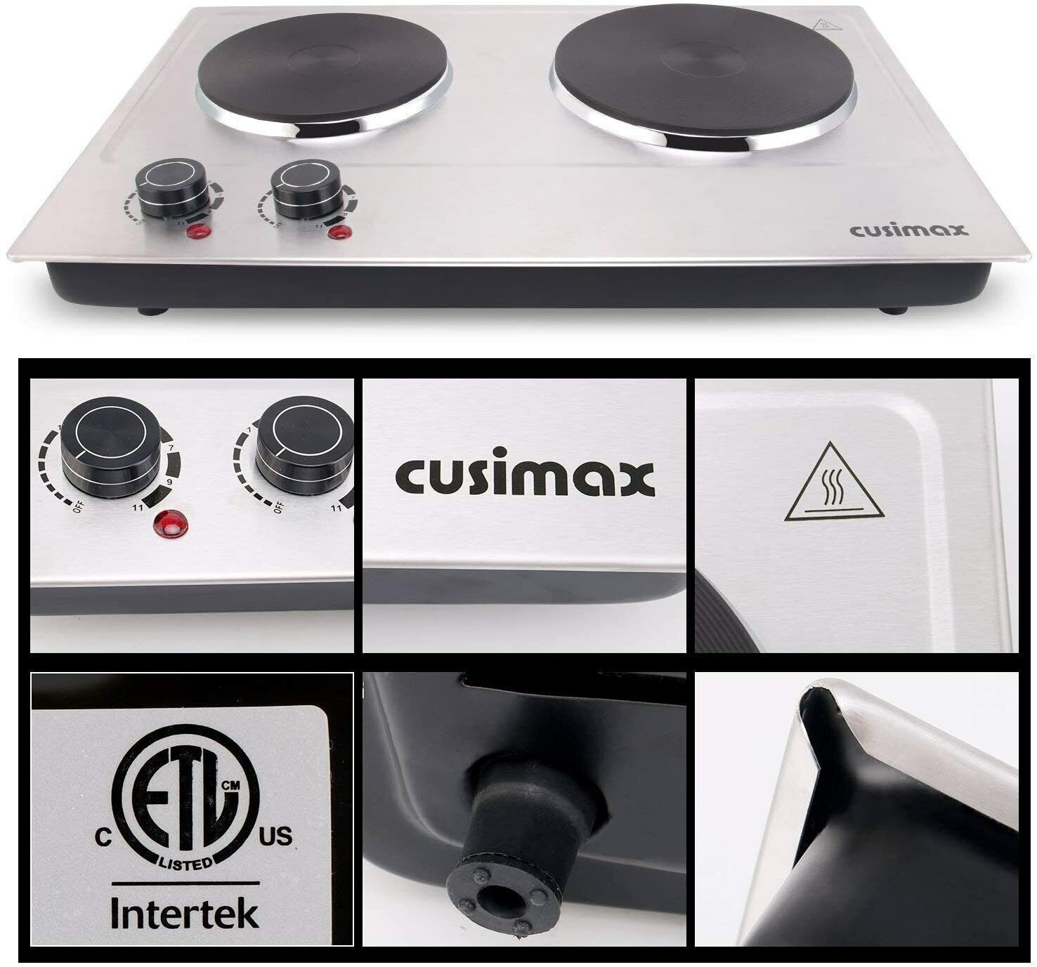 Cusimax CMHPC180 Electric Portable Double Hot Plate Countertop Burner - Silver - Fresh Stock Dated February 2026